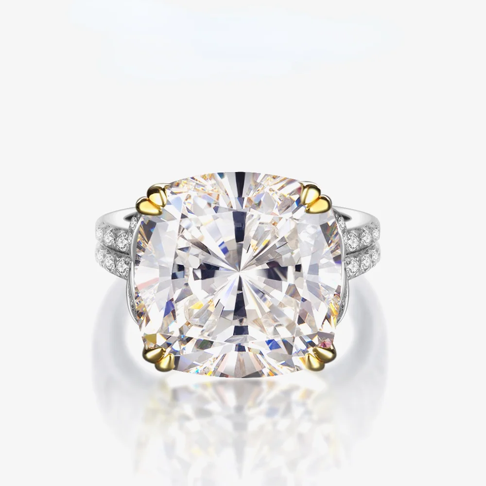 

925 Sterling Silver Sparkling 14*14mm Square Pink Yellow White High Carbon Diamond Wedding Rings For Women Fine Jewery Gifts