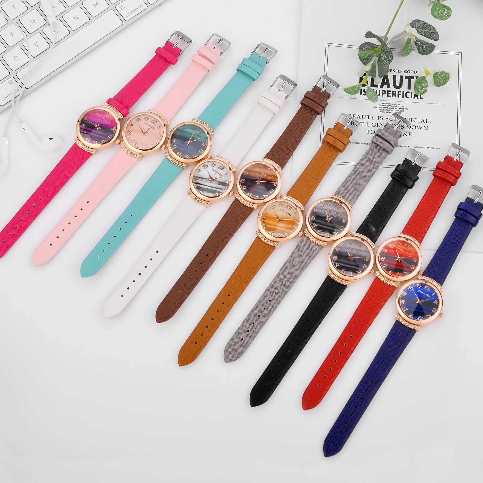 

Rhinestone Watch Casual Multiple Colour Quartz Exquisite Leather Belt Band Women Flower Ladies Watch Free Shipping Часы Женские