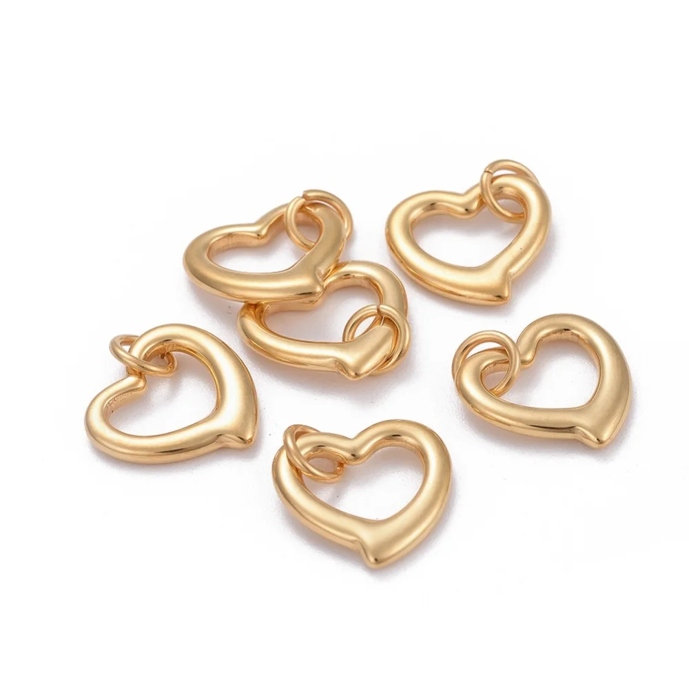 

10pcs 304 Stainless Steel Open Heart Charms Pendants for Necklace Jewelry Making Accessories, with Jump Ring