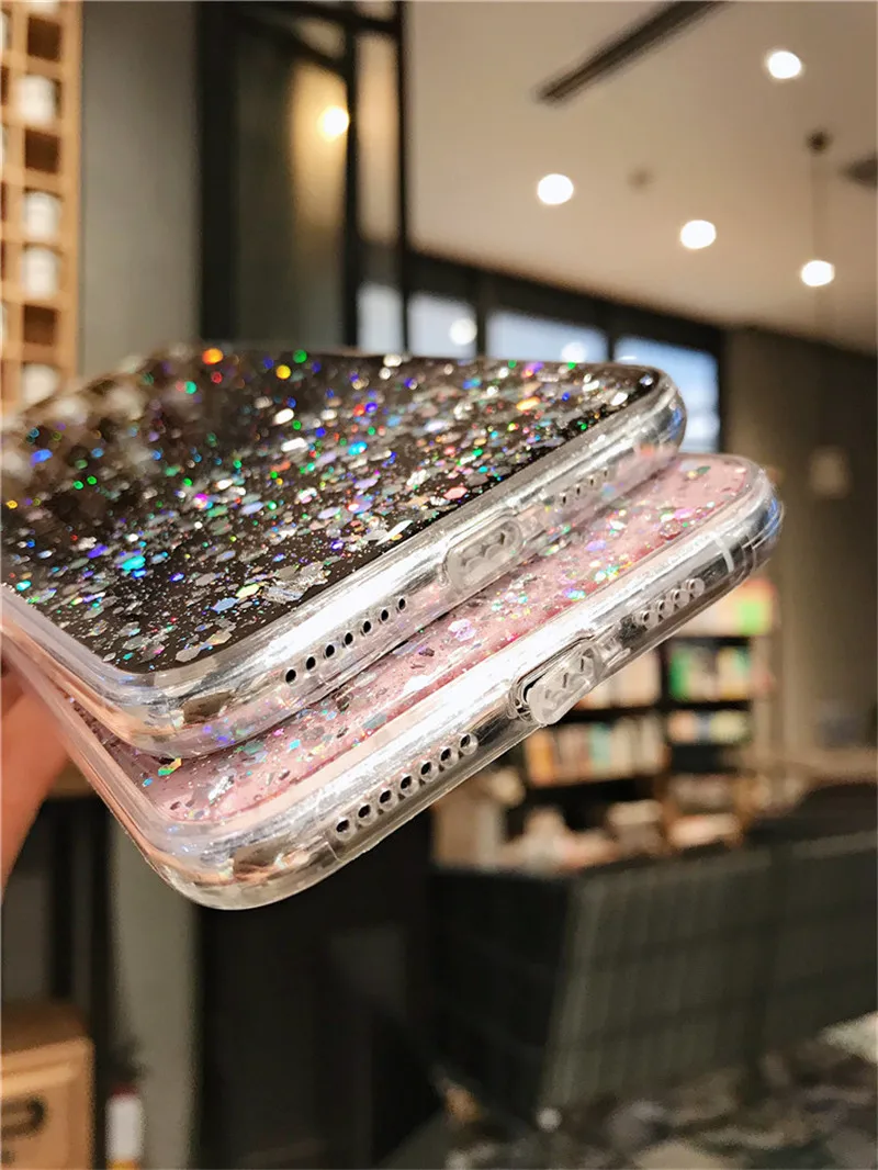 NJIEER Блестящий блестящий чехол для iphone X 11 Pro XS MAX XR Блестящий Прозрачный чехол для iphone 8 7 6 6S Plus Мягкий чехол из ТПУ