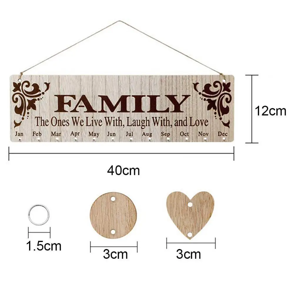 

Wood DIY Friend Family Birthday Reminder Calender Board Home Ply DIY Decorations Calendar Plaque Hanging Sign Decor C4W4