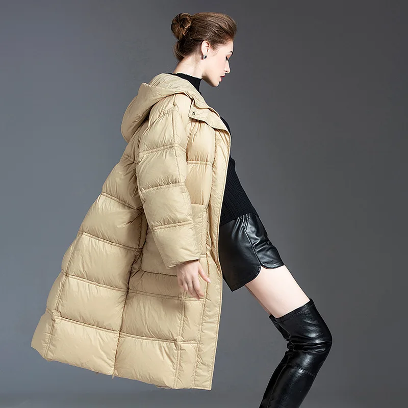 2021 Hooded Women's Loose New Jacket Fashion WARM 90% White Duck Down Thick Zipper