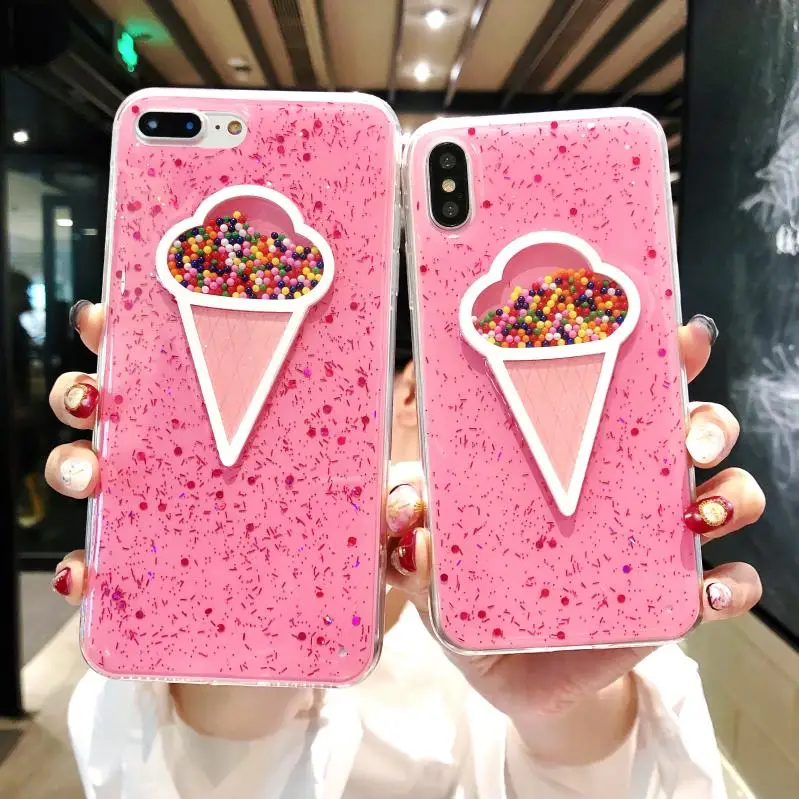 Милый розовый 3D динамический чехол для телефона с мороженым Iphone 6 6S 7 8 Plus