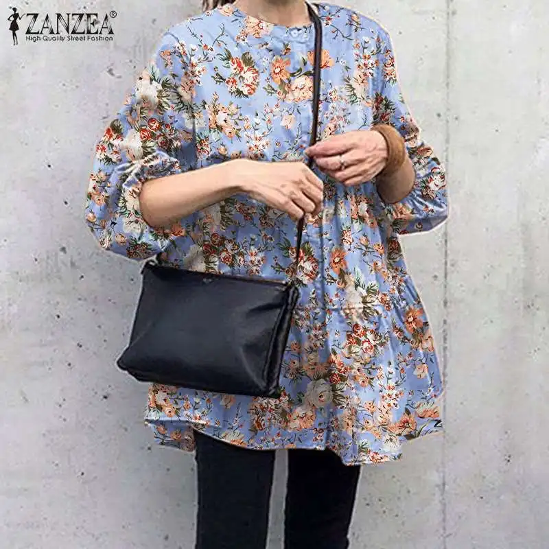 

ZANZEA Elegant Floral Printed Blouse Autumn Overszied Ruffle Tops Lady Casual Loose Shirt 2022 Women Vintage Long Sleeve Blusas