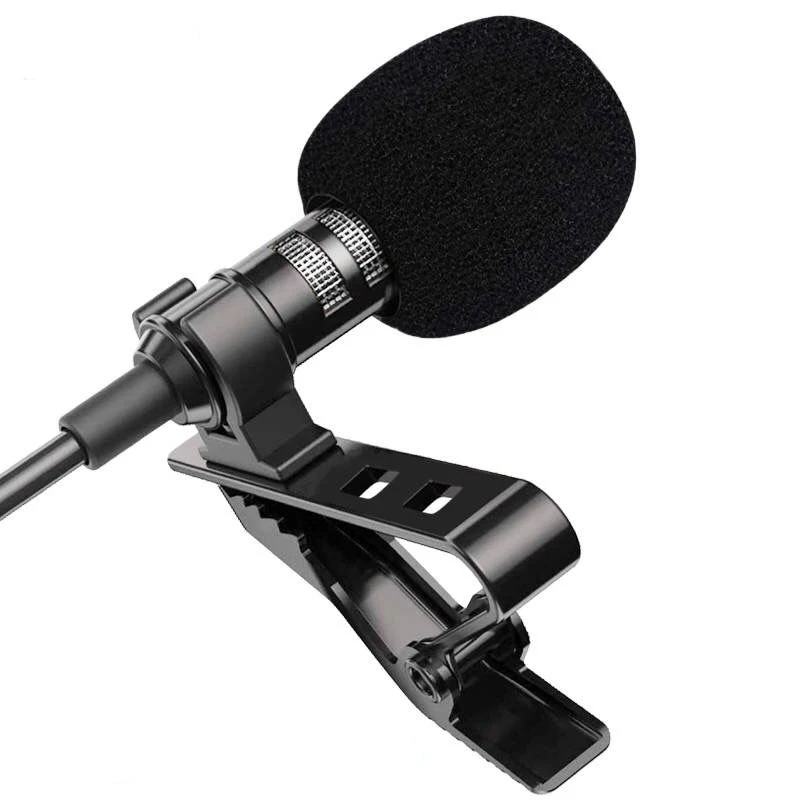 Портативный петличный мини-микрофон 1,5 м, конденсаторный микрофон с креплением на лацкане, проводной микрофон/микрофон для телефона, ноутбу...
