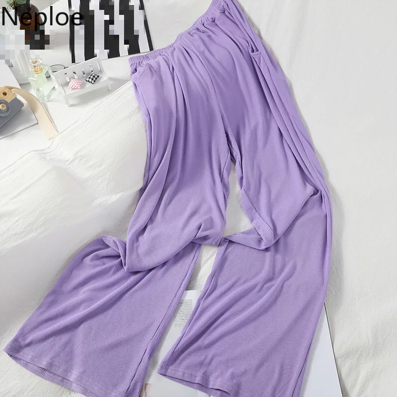 Neploe 3 Piece Set Women Single Breasted Long Sleeve Shirts+Basic Vest Sling+Elastic High Waist Wide Leg Pants Fashion Suits | Женская