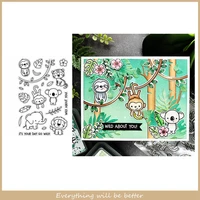 monkey koala tiger elephant lion letter words sentence flower branch animals clear silicone stamps make cards embossing paper