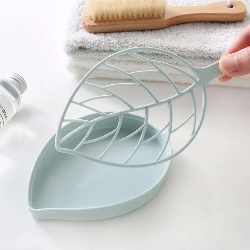 

s-Portable Soap Dishes Plastic Double Layers Leaf-Shaped Soap Holder Draining Box for Bath and Kitchen