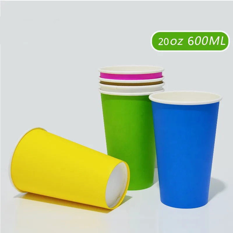20 унций 600 мл чашка для сока чая кофе однотонная одноразовая бумажная белый