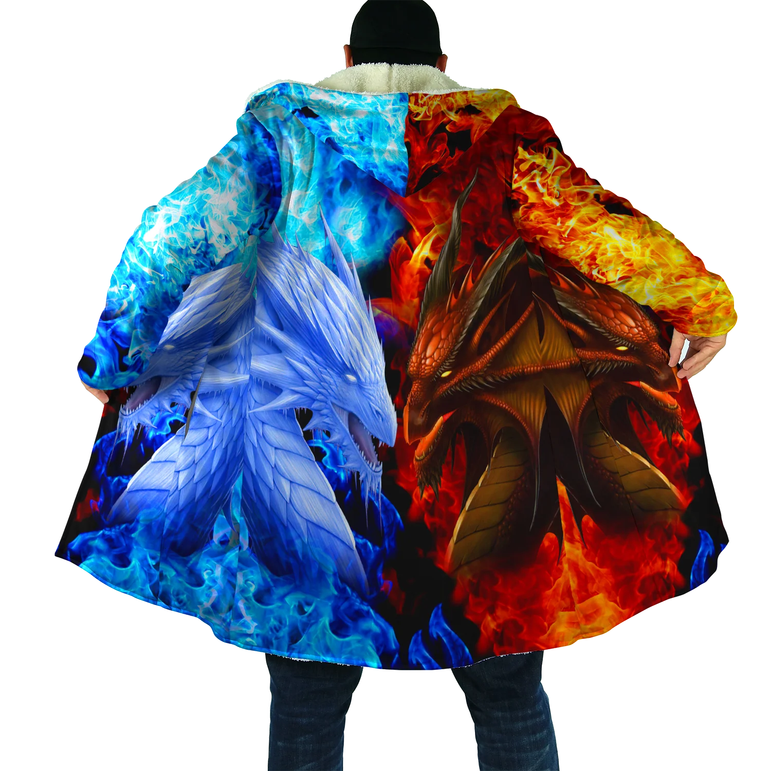 Мужская Флисовая накидка с капюшоном повседневная Толстая теплая 3D-принтом