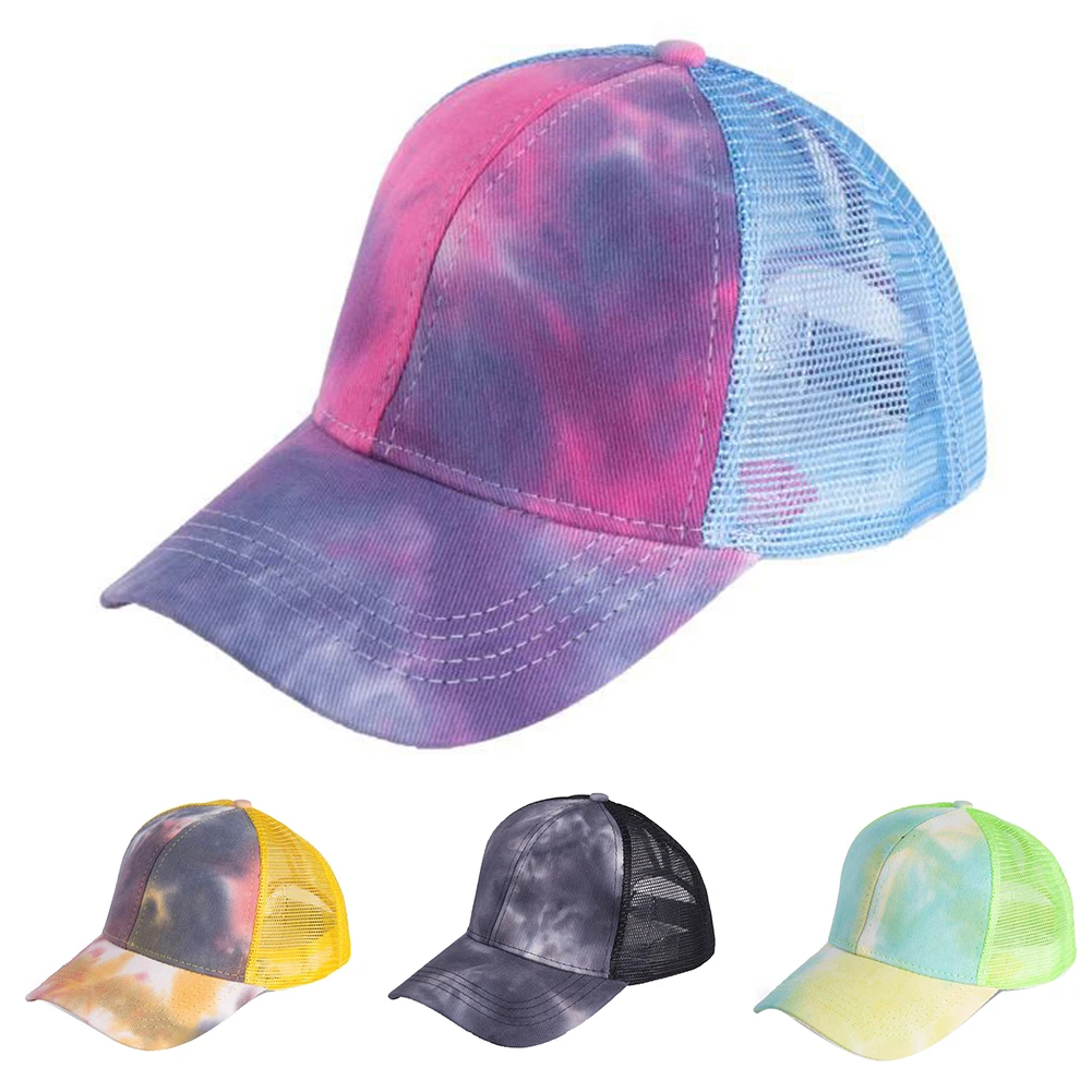 

Outdoor Women Tie Dye Anti Sun Adjustable Cotton Baseball Cap Mesh Ponytail Hat For Outdoor Tie Dye Breathable Baseball Cap Hats