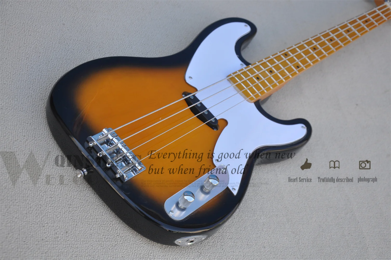 

Pesell Factory Custom 4 Strings Bass Guitar Pre Bass Milk Black Body Black Neck Skull junction plate