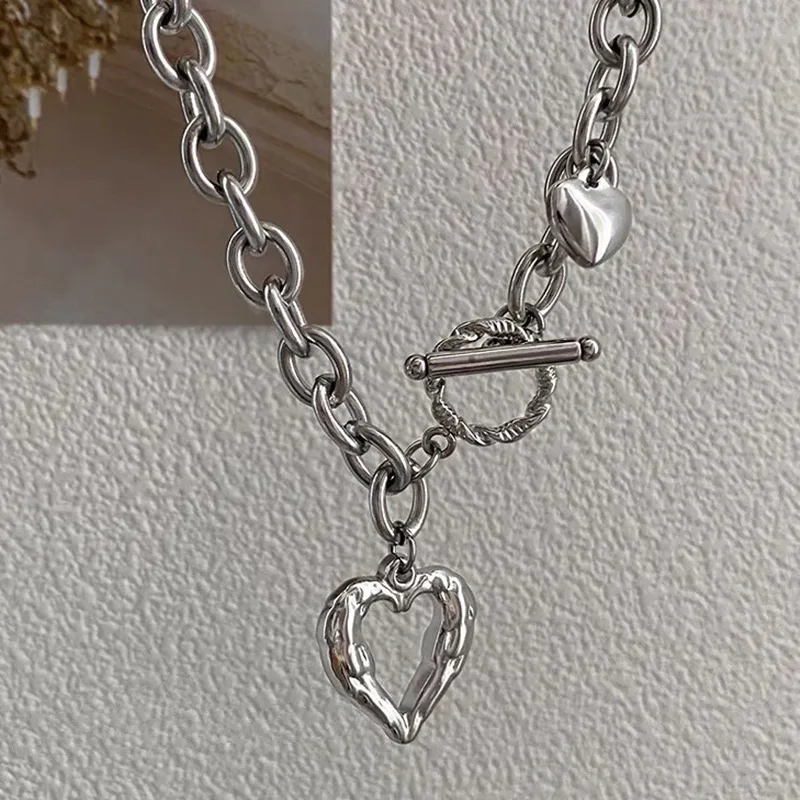 

Fashion New Silver Heart-shape Multilevel Chain Pendant Necklaces For Women Girl Choker Necklace Female Boho Jewelry Gift