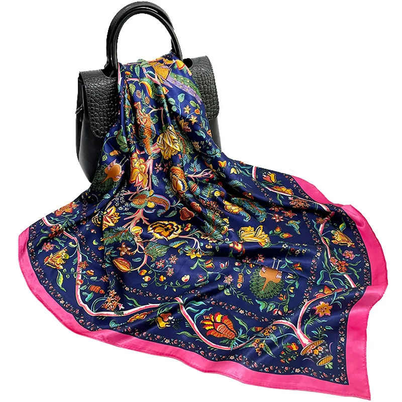 

2021 New Silk Scarves for Women with The Same Printing Custom Logo Big Shawl 90CM Wholesale Scarf