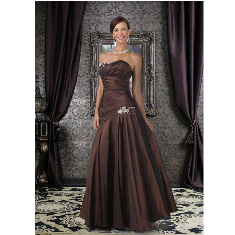 

Best Selling A-Line Strapless Mother Of the Bride Dresses Floor-length Appliques 2017 New Elegant Design Mommy Gowns SZ26