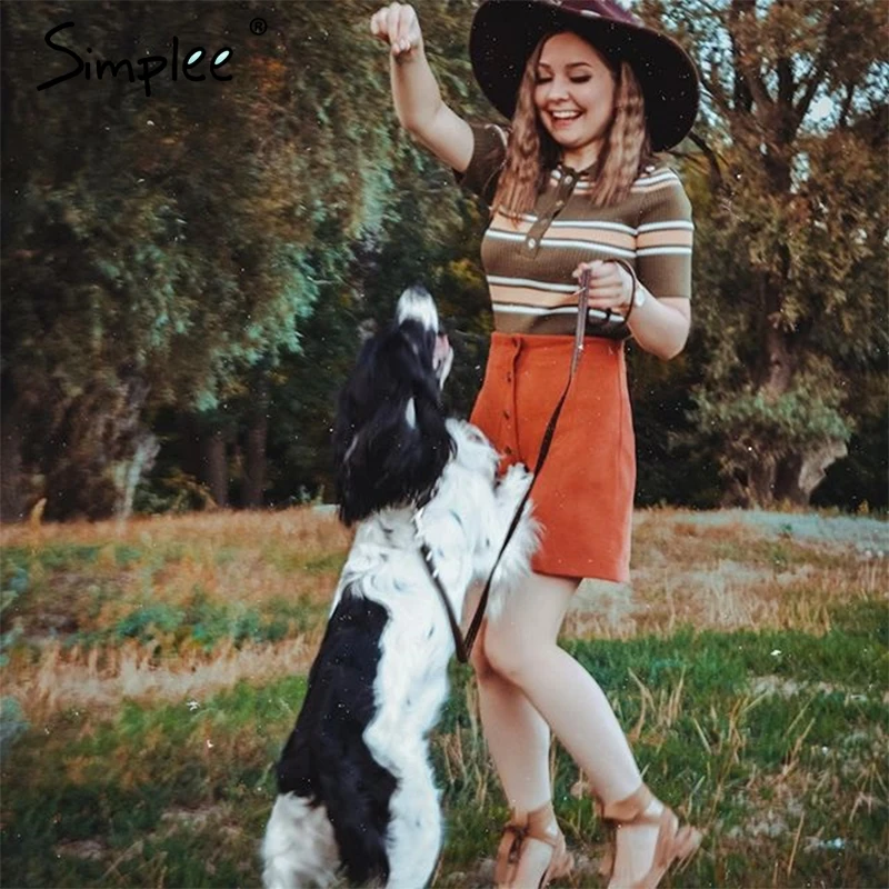 Simplee полосатый многоцветный свитер пуловер Тонкий ретро вязаный женский