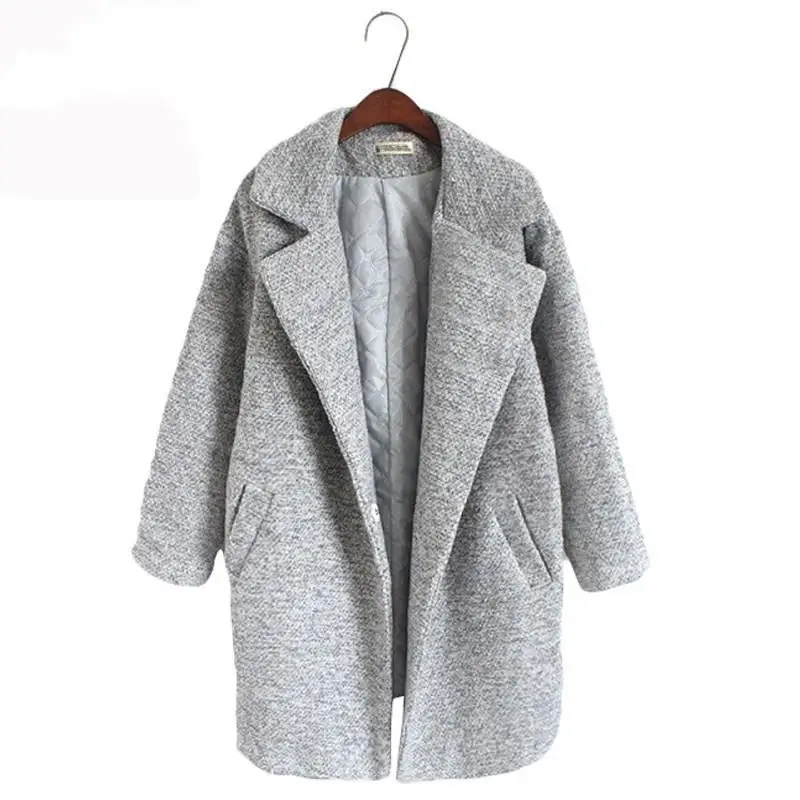2019 женское осеннее Элегантное длинное серое пальто Свободное шерстяное с
