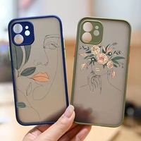 abstract line art sketch girl aesthetics phone case for iphone 12 11 mini pro xr xs max 7 8 plus x matte transparent back cover