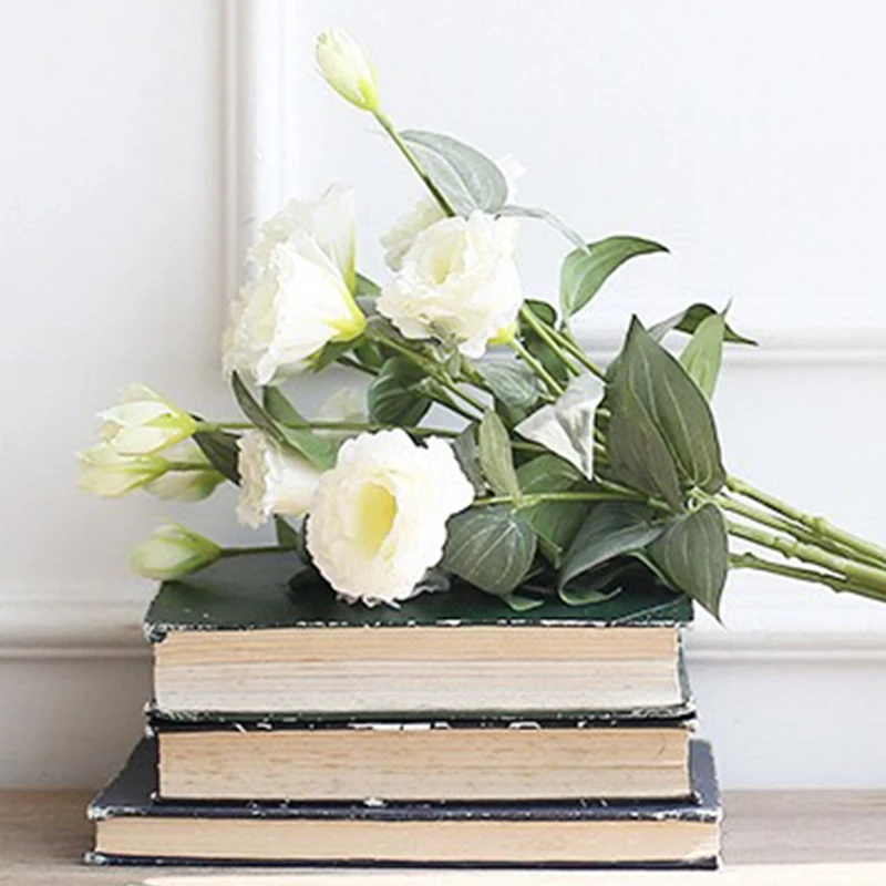 

1pcs home living room coffee table decoration artificial flower silk flower wedding simulation bouquet three-headed eustoma