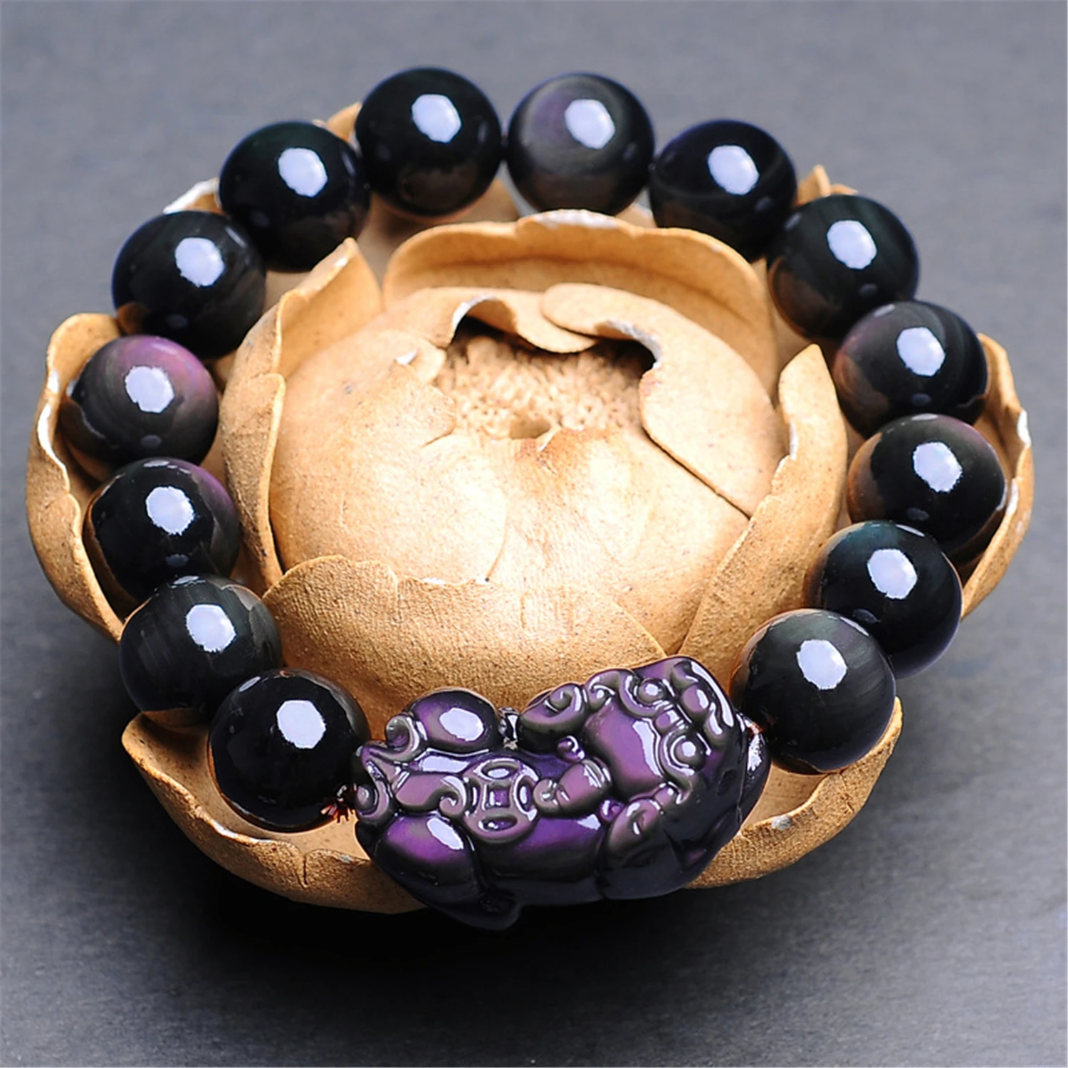 

LETSFUN Fine Jewelry Natural Rainbow Obsidian Bracelet Jewelry Free Shipping
