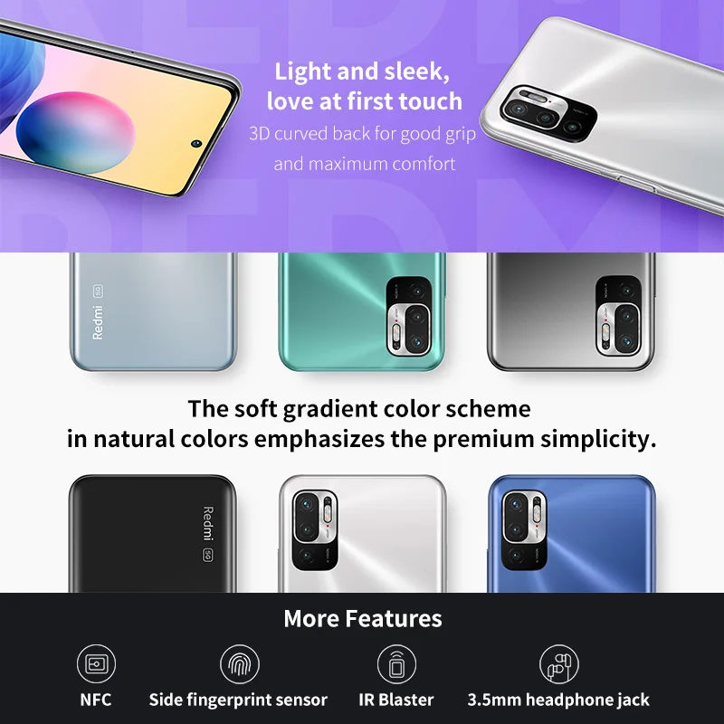 Redmi Note 10 смартфон с 5 99-дюймовым дисплеем ОЗУ 4 Гб ПЗУ 64 Гб/128 ГБ 700 мАч 48 МП |
