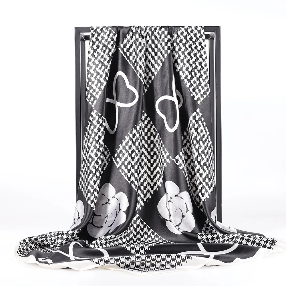 

Silk Scarf WomenFoulard Satin Shawl Scarfs Big Size 90*90cm Square silk Hair Head Scarves Bandana Hijab Handkerchieff Wholesale