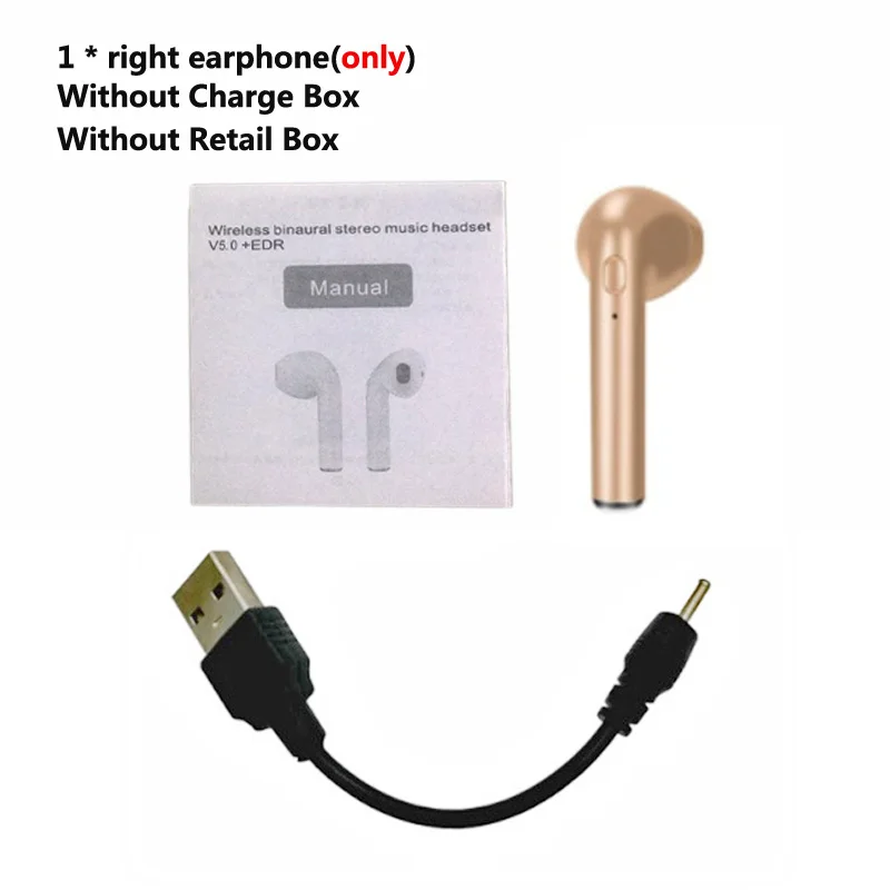 only 1 Gold No Box TWS i7S беспроводные наушники-вкладыши Bluetooth V5.0 гарнитура музыкальные наушники-вкладыши с зарядкой для iPhone Xiaomi всех смартфонов - Цвет: only 1 Gold No Box