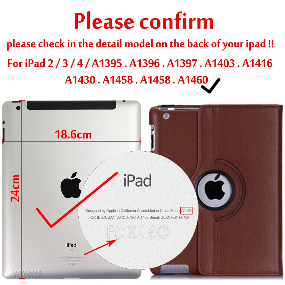 Brown Для iPad2/iPad3/iPad4 из искусственной кожи вращающийся на 360 умный чехол-подставка для iPad 2/iPad 3/iPad 4 чехол для планшета Funda - Цвет: Brown