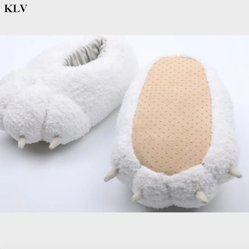 Toddler Child Kids Winter Stuffed Fuzzy Home Slippers Cute Cartoon Polar Bear Paw Shape Plush Toy Cosplay Animal Floor Shoes |