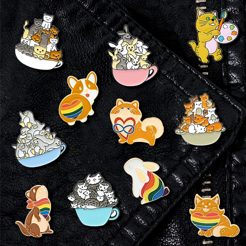 

Брошь унисекс, в виде кошки, радужной ягодицы, с подвеской в виде масла, джинсовая брошь для сумок, Подарочная бижутерия, украшение для одежд...