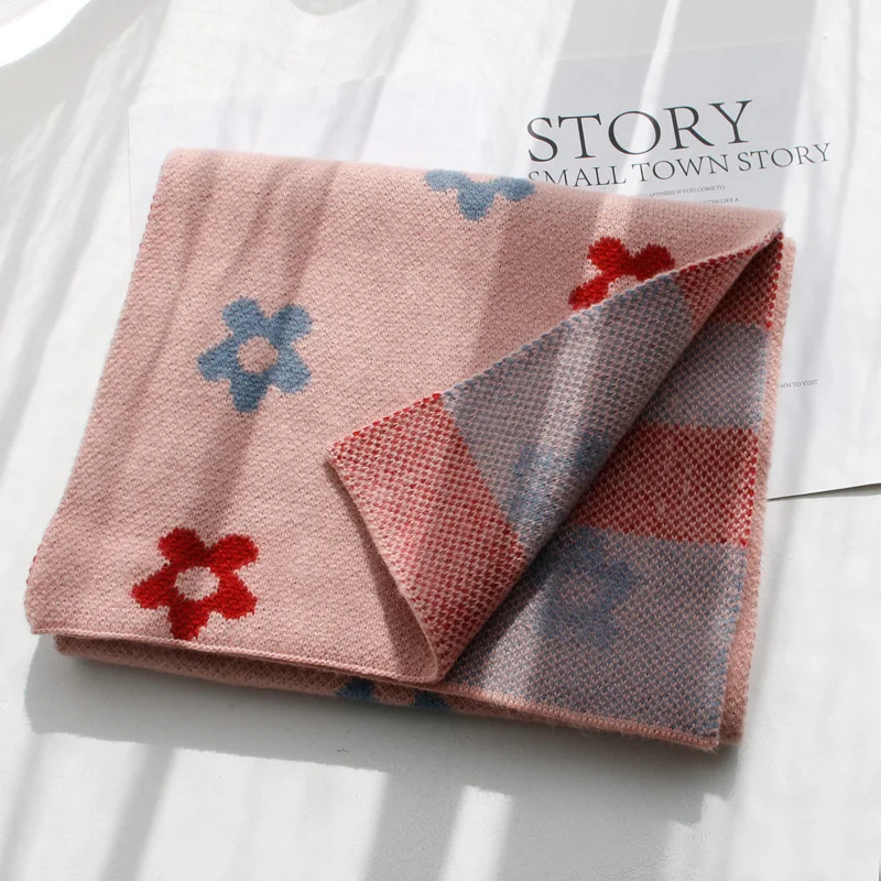 Женский вязаный цветочный шарф корейский теплый шерстяной для японских учеников