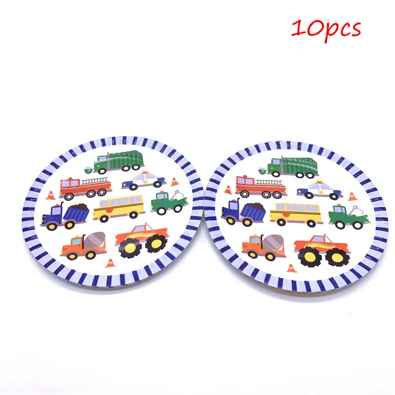 plate-10pcs Мультяшные автомобили Грузовики тематическая вечеринка на день рождения декоративные тарелки инженерные транспортные средства одноразовая посуда Детские вечерние принадлежности - Цвет: plate-10pcs