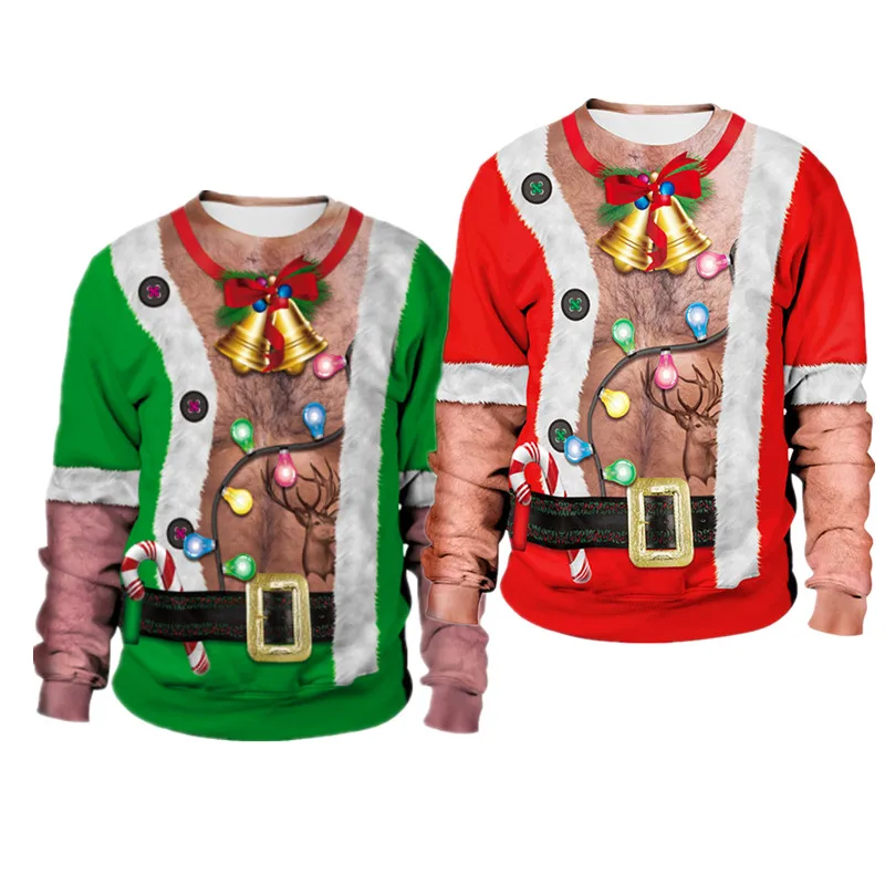 Ugly Christmas Sweater Unisex Men Women 2020 For Holidays Santa Cat Elf Funny Fake Hair Autumn Winter Blouses | Женская одежда
