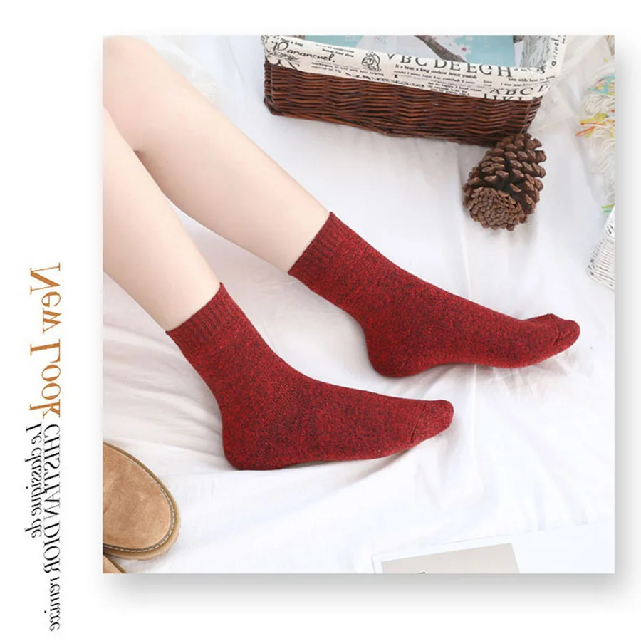 5 Pairs Thick Women's Terry Socks Autumn Winter Warmth Tube Socks Combed Cotton Female Casual Japanese Towel Sock Solid Color