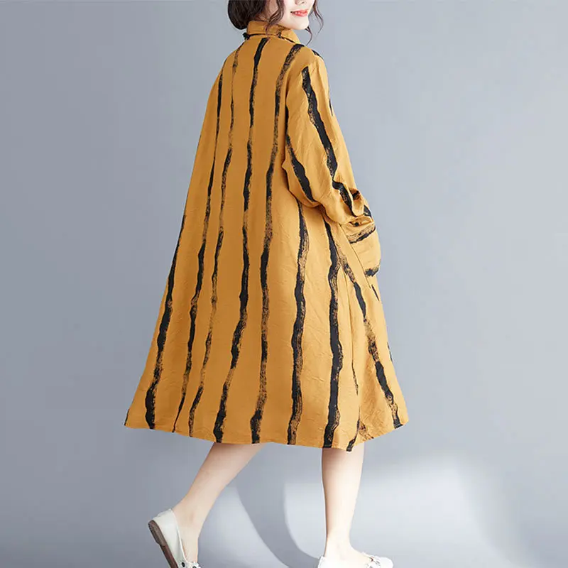 Женское свободное платье с отложным воротником Повседневное в полоску на