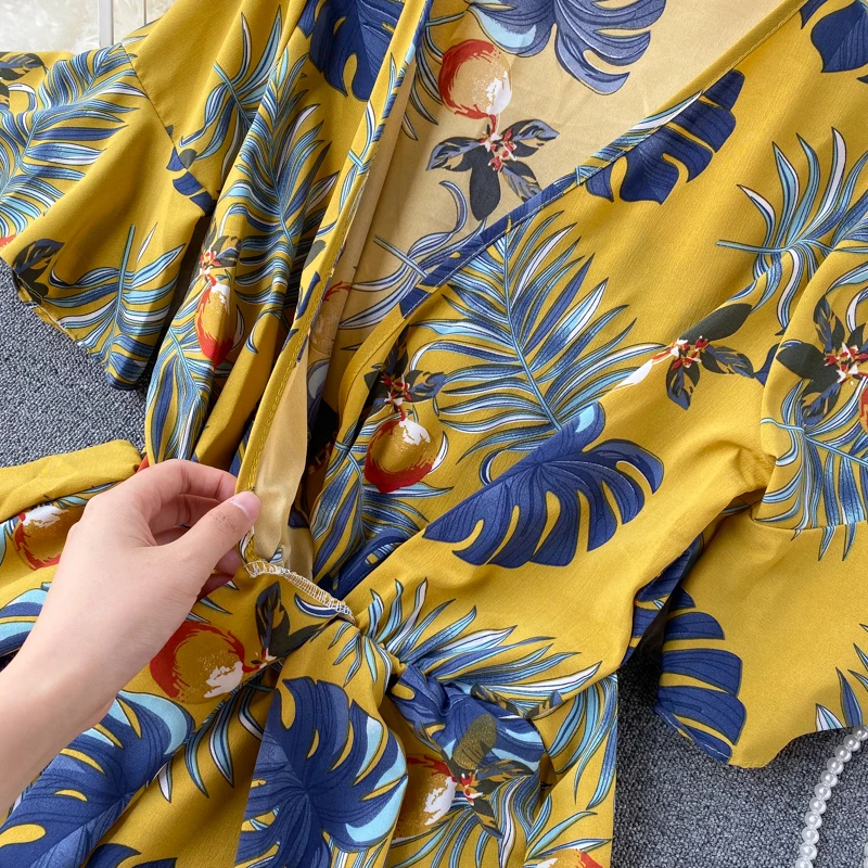 Boho 2021 v образный вырез Цветочная расцветка для офиса сексуальное с оборками и