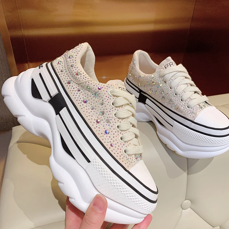 

Rhinestone Dad Shoes Women's Ins Trendy Super Hot Online Popular 2021spring New Thick Bottom Height Increasing Sports Leisure