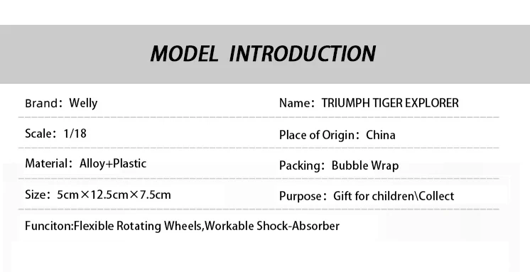 Welly 1:18 TRIUMPH Tiger Explorer сплав Литая модель мотоцикла работоспособная короткопоглотитель игрушка для детей подарки коллекция игрушек