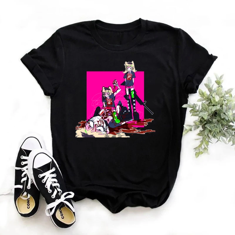 

New Japanese Anime Cool Female's T Shirt Summer Oversize Women Pattern Graphic Tee Summer Punk Dark Ladies Streetwear Tees