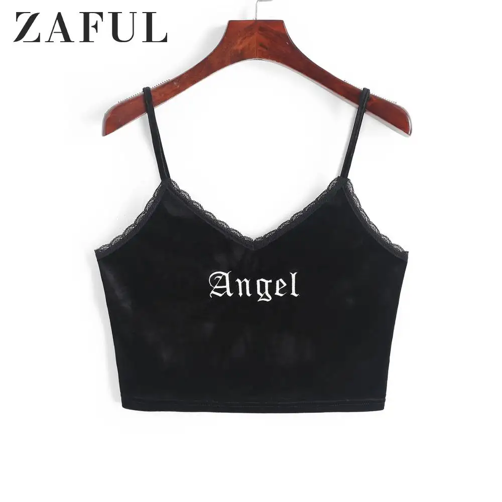 Женский бархатный топ на бретельках ZAFUL укороченный кружевной жилет с глубоким