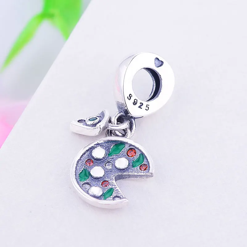 925 стерлингового серебра Италия еда пиццы зелёный циркон кристалл кулон из