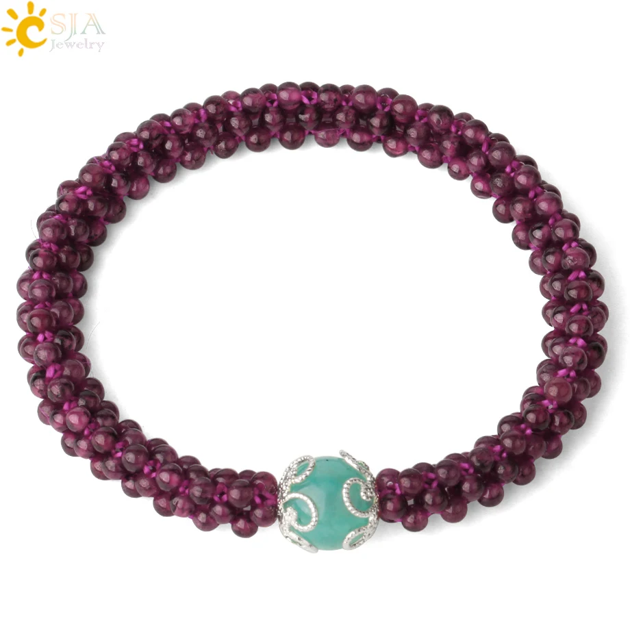 CSJA плетеный браслет из натурального камня 3 мм красные бусины круглые плетеные