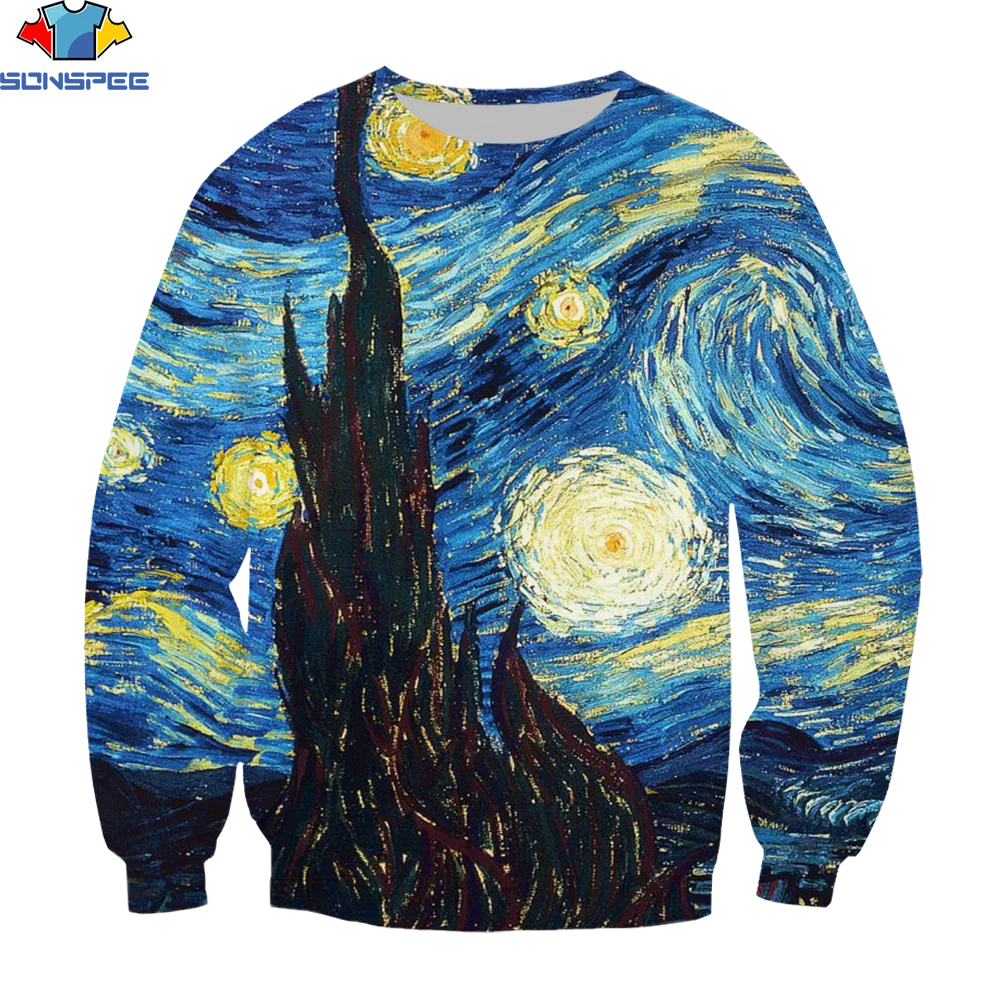

SONSPEE 3D Famous Harajuku Van Gogh Oil Painting Starry Night 3D Print Women/Men Hipster Gothic Without Cap Sweatshirt Clothing