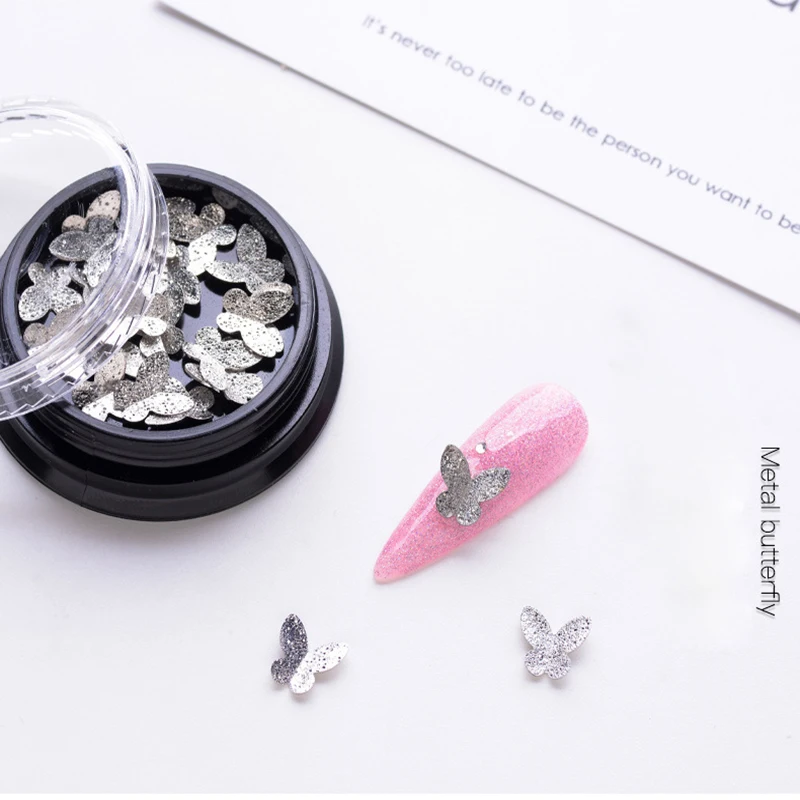 1 Box 3D DIY Nail Art Decoration Metal Frosted Golden Silver Small Butterfly Nails Design Maincure Part Accessories | Красота и
