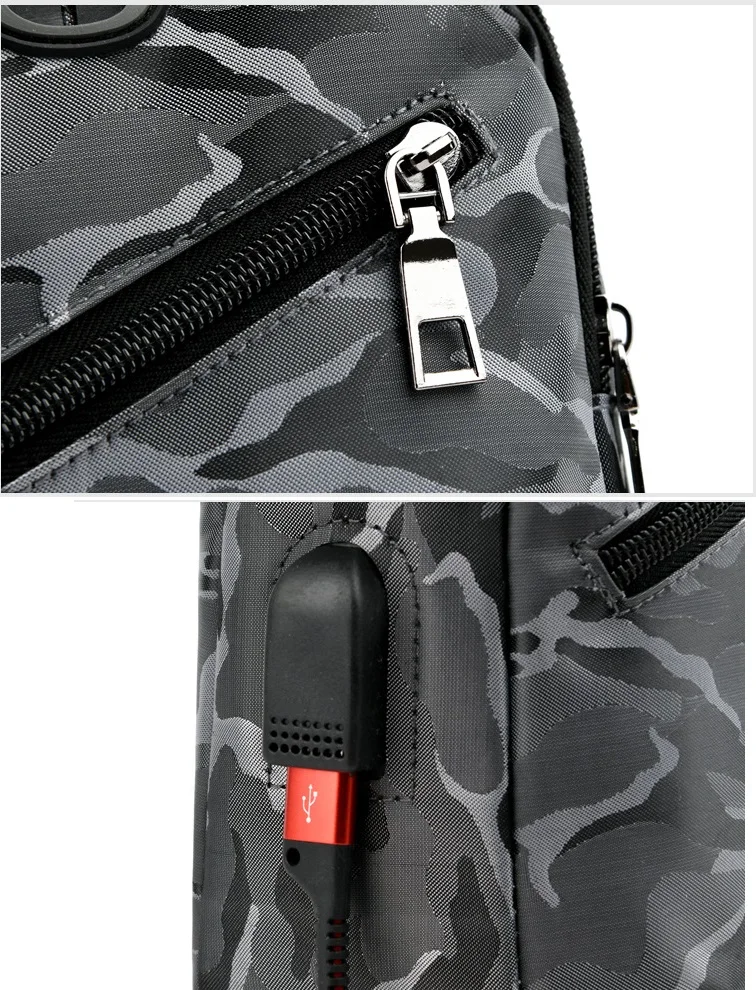 Camouflage Color USB Charging Earphone Hole Men Waist Packs Sling Bag Crossbody Sport Shoulder Chest Bags Messenger Fanny Packs