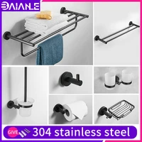 bathroom towel rack black 304 stainless steel double towel holder washroom soap dish paper holder towel ring toilet brush set