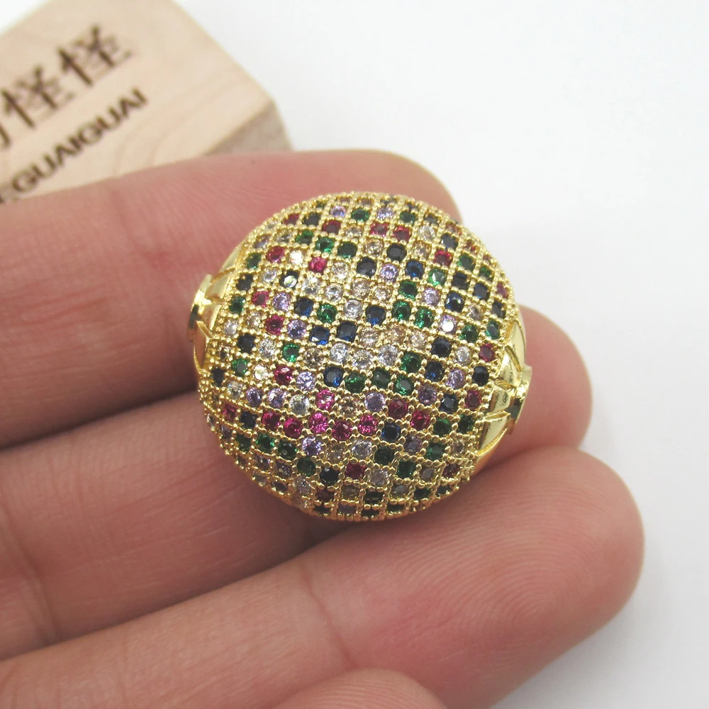 

APDGG 20x20mm Hollow Coin Gold plated Cubic Zirconia CZ Micro Paved Loose Metal Beads For Jewelry Making DIY