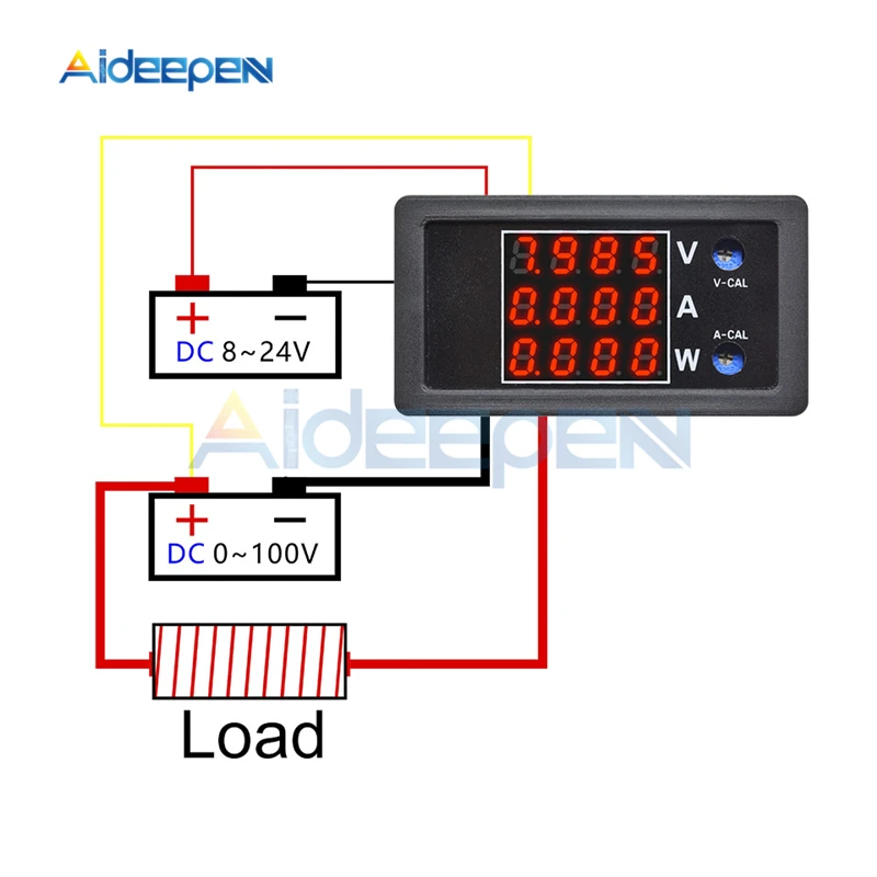DC 0-100V 0-10A 1000W 0,2" светодиодный цифровой вольтметр Амперметр ваттметр 4-разрядный Напряжение прибор для измерения тока Мощность монитор Счетчик с проводом