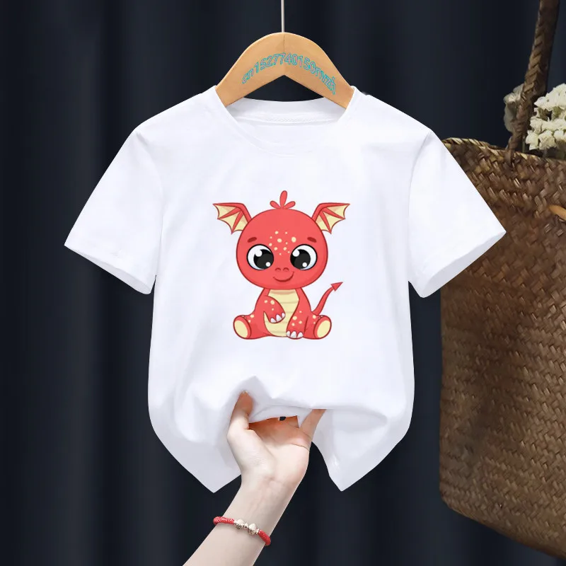 Camiseta para ni&ntilde;os y ni&ntilde;as, prenda de vestir, con dibujos animados de drag&oacute;n y animales, de verano-0