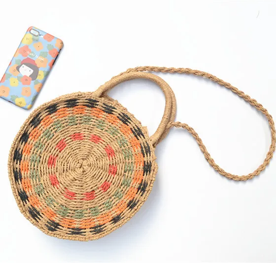 

Винтажная пляжная сумка ручной работы с круглой бумажной веревкой, женская сумка через плечо, соломенная сумка в богемном стиле из ротанга, ...